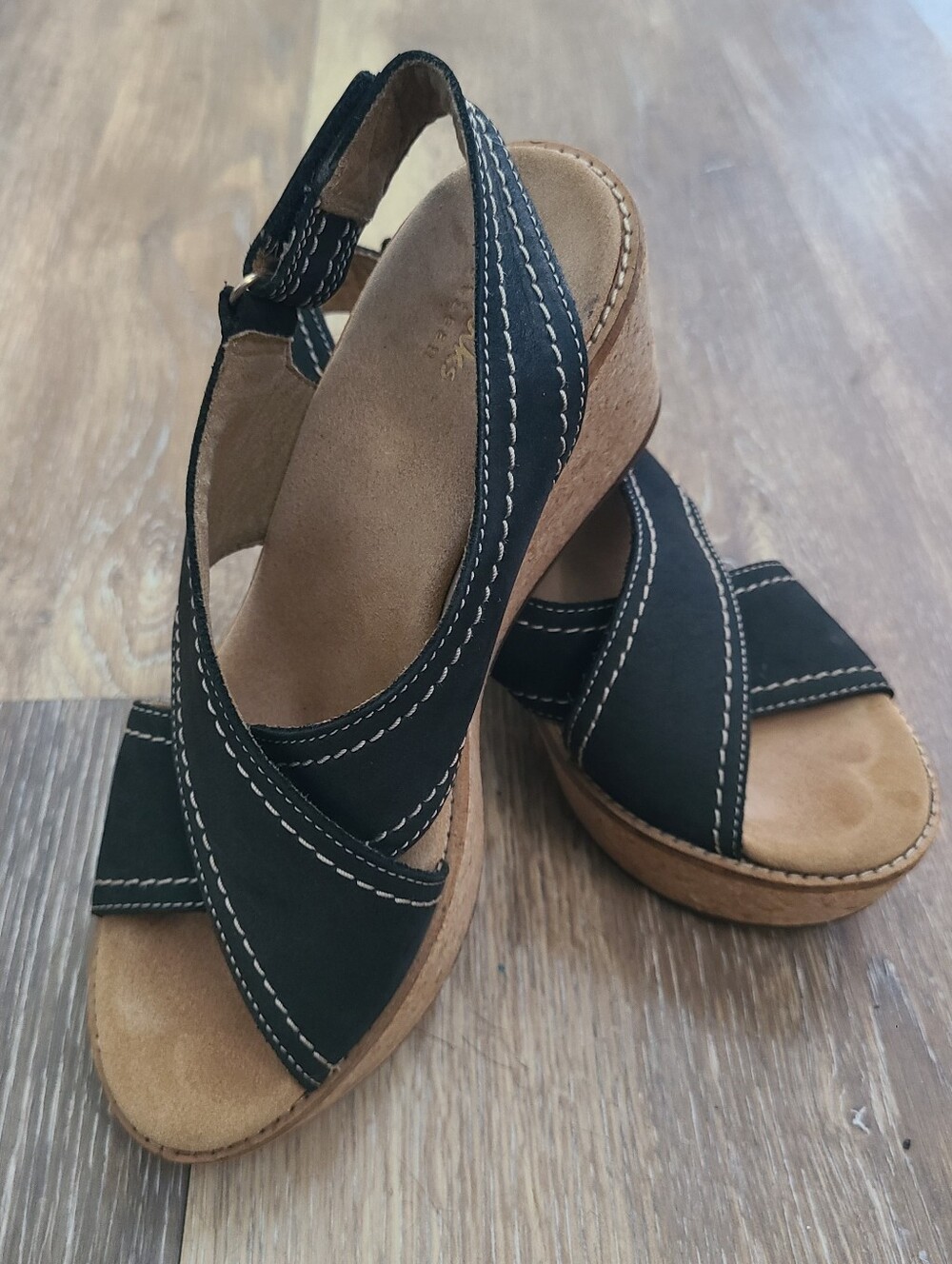 Clarks Cork Heeled Wedge Sandals Women's 7M